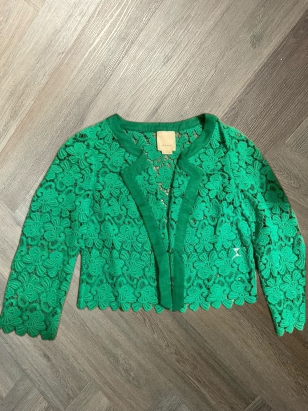 Elevenses Anthropologie‎ Lace Scalloped Blazer Womens XS Green Boho Coquette